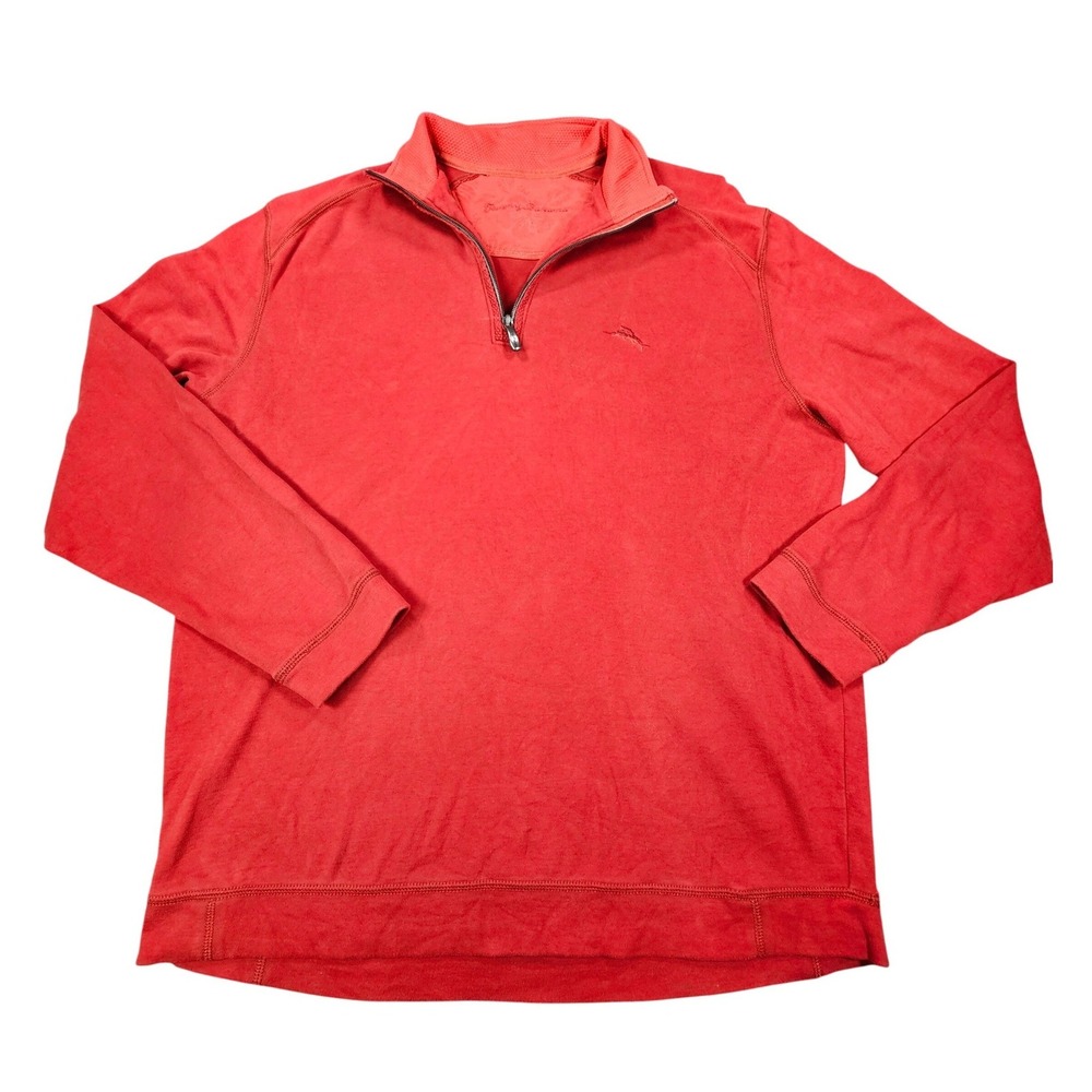 Tommy Bahama Quarter Zip Pullover Mens XL Red‎ Marlin Logo Mock Neck T22048